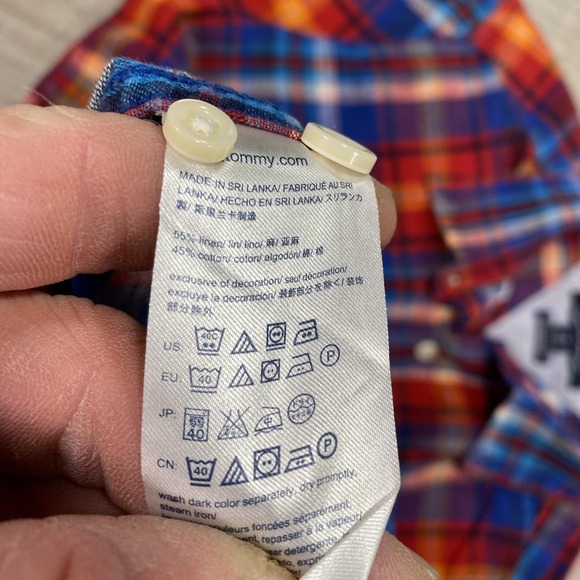 Tommy Hilfiger Shirt Mens Small Red Plaid Short Sleeve Madras Linen Button Down - Picture 6 of 8